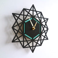 Geometric Wall Clock Black & Aqua