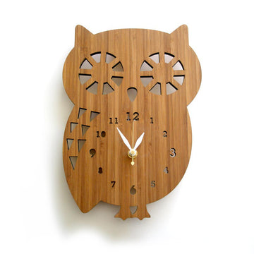 Natural Bamboo Owl Clock large numbers