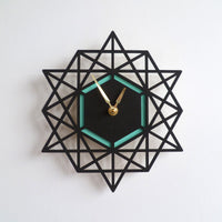 Geometric Wall Clock Black & Aqua