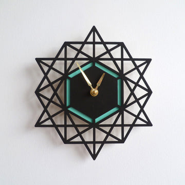 Geometric Wall Clock Black & Aqua